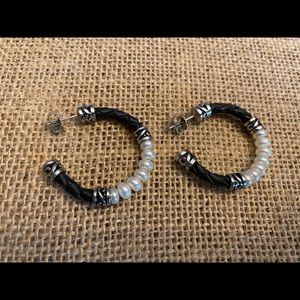 Sterling Silver Pearl Hoop Earrings
